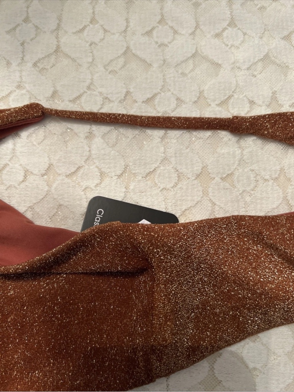 LOVE & SPORTS L 12-14 Metallic Cinnamon Classic Side Tab Bikini Bottom NEW TAG - Picture 7 of 16